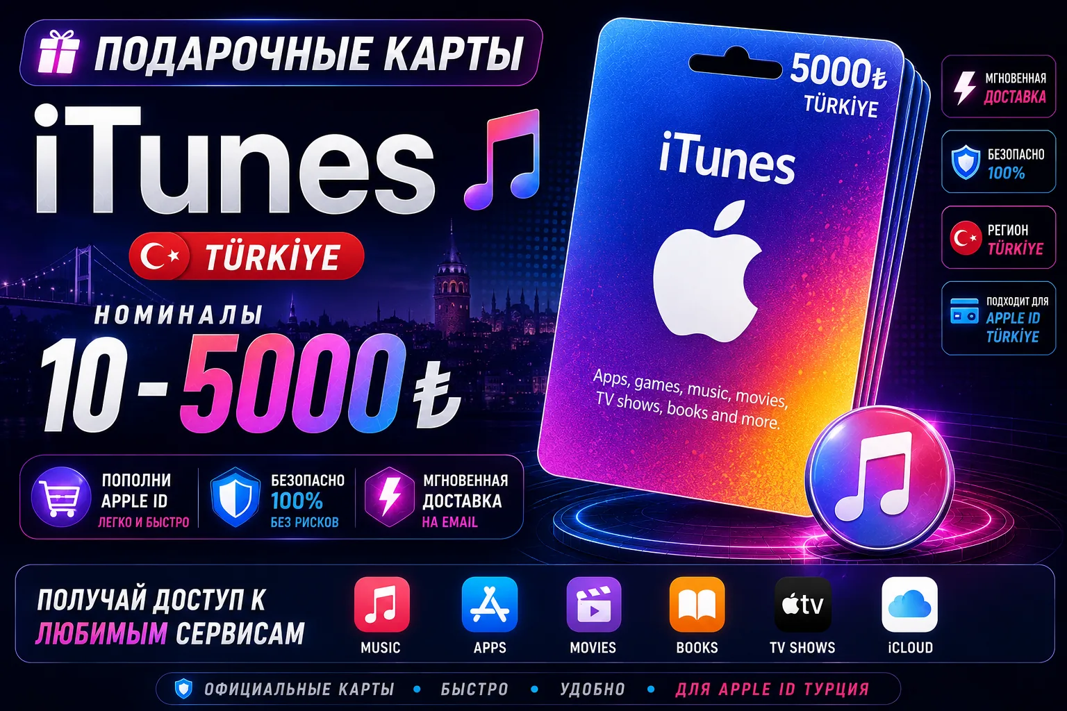Apple iTunes - Подарочная Карта | Турция 10-5000 TRY AppStore