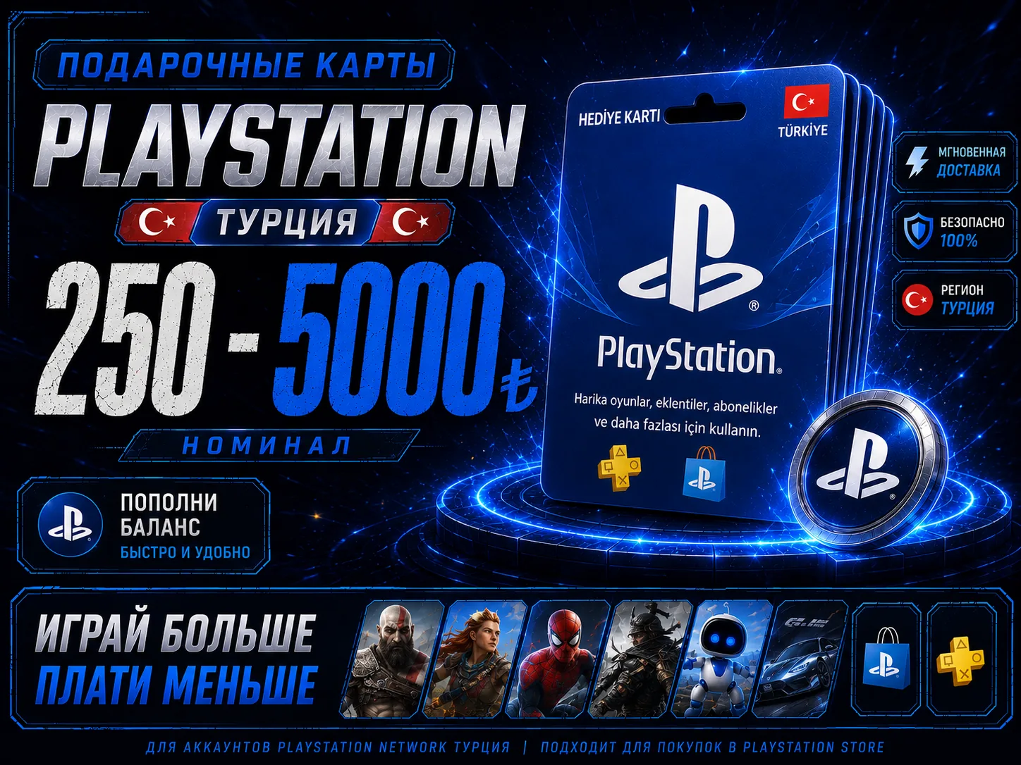 PSN 250-5000₺ (Турция) Карта оплаты Playstation TRY (TL)